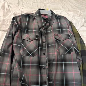 DIXXON Black and Pink Plaid Casual Button Down Shirt